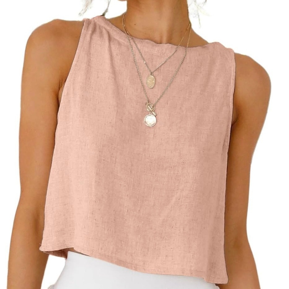 NWT Women’s Linen Crop Tank Top‎ – Sleeveless Summer Casual Small
